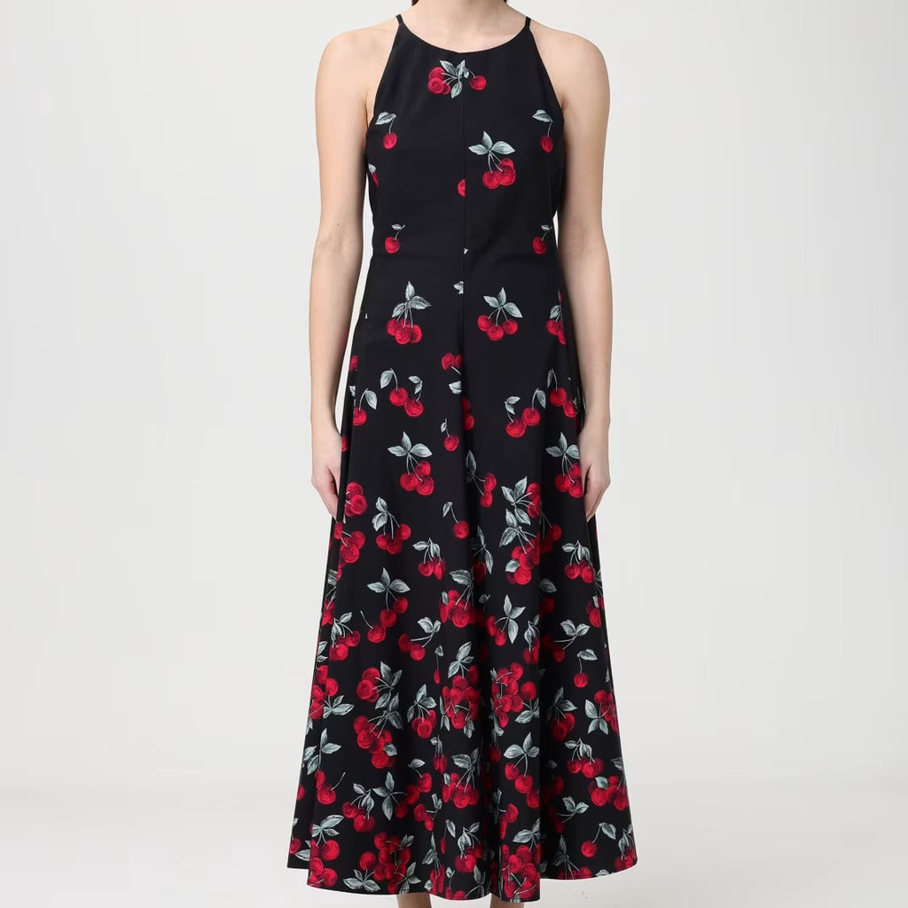 Black sleeveless spaghetti strap midi dress