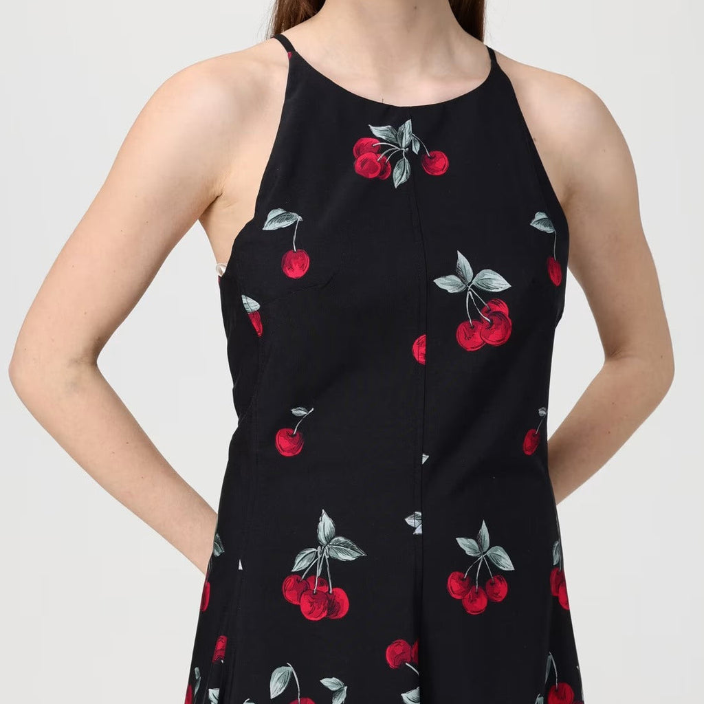 Black sleeveless spaghetti strap midi dress