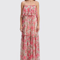Pink floral print spaghetti strap maxi dress