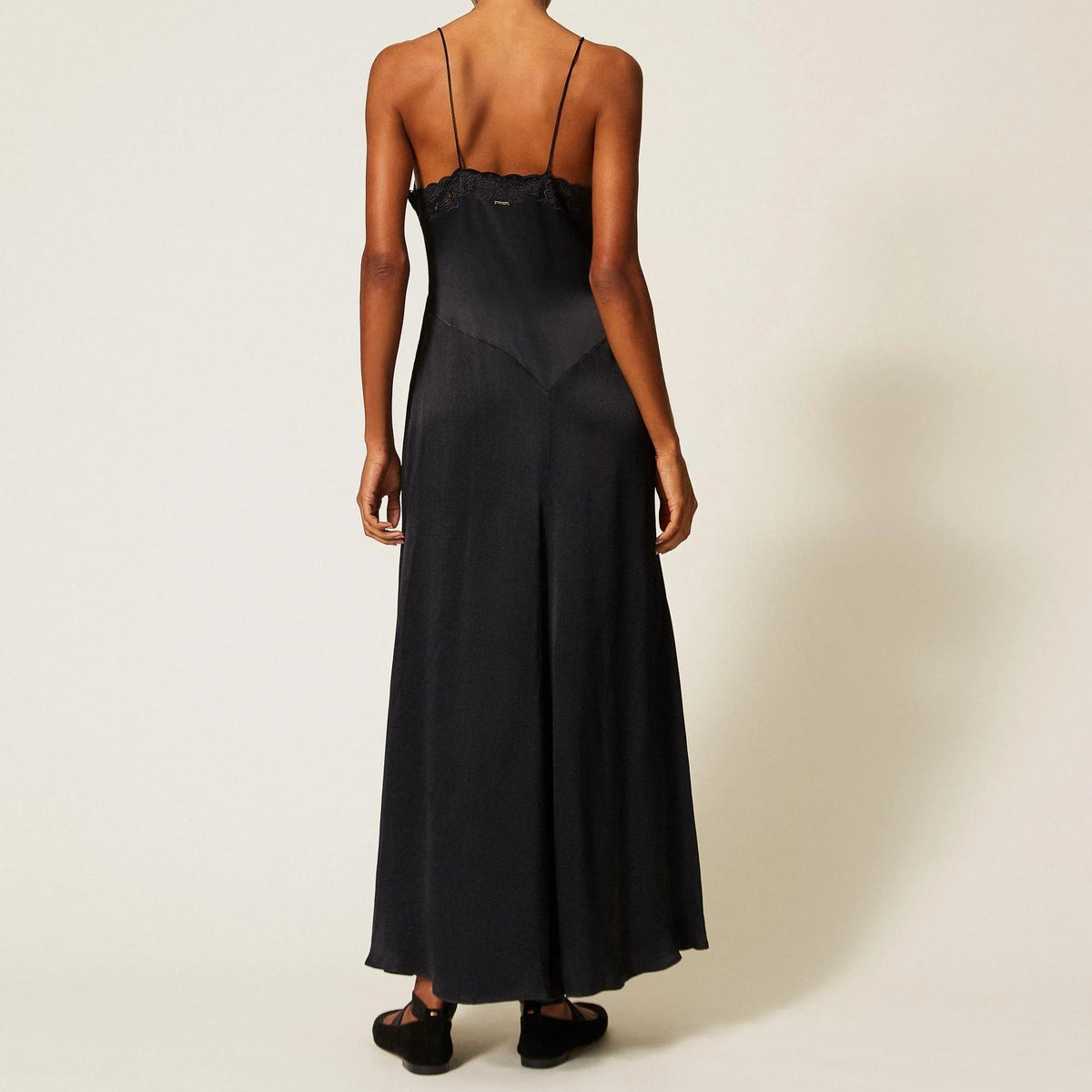 V neck lace trim slip flowy maxi dress
