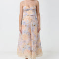 Watercolor floral sweetheart neck midi slip dress